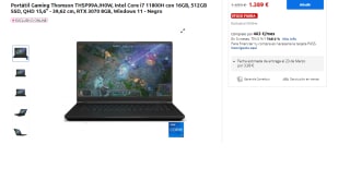 Ordenador Portátil Gaming Thomson THSP99AJH0W, Intel Core i7 11800H con 16GB, 512GB SSD, QHD 15,6" - 39,62 cm, RTX 3070 8GB, Windows 11 por 1389€