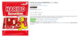 4 Bolsas de Haribo Favoritos Red&White por 3.74€