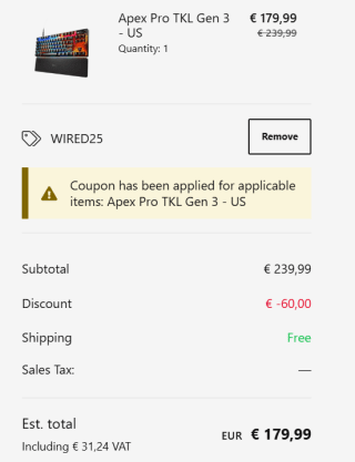 SteelSeries Apex Pro TKL Wireless Gen 3 - HyperMagnetic Gaming Keyboard voor €179,99 dmv code bij Steelseries