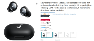 Soundcore Space A40 oordopjes voor €49 bij Amazon