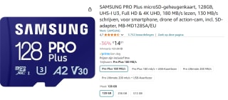 Samsung Pro Plus 128GB MIcroSD voor €14,01 bij Amazon