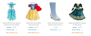 Geselecteerde Disney prinsessen kostuums met 20% korting in de Disneystore