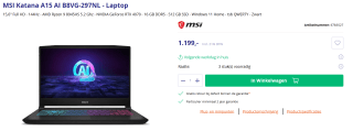 MSI Katana A15 AI B8VG-297NL - Laptop voor €1.199 bij Azerty