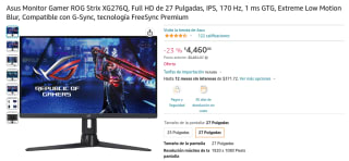Monitor Asus ROG Strix XG276Q 27" FHD por $4,460 en Amazon