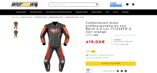 Combinaison moto professionnelle en cuir Berik 2.0 Ls1-171334FR-2 noir orange à 419€