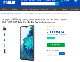 Smartphone da Samsung, modelo Galaxy S20 FE de 128GB - R$ 1.709,10