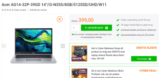 Acer Aspire AG14-32P-39GD Intel Core 3 14" WUXGA laptop voor €399 bij Yorcom