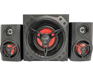 Woxter Big Bass 500R V1 - Altavoces 2.1, 150W BLUETOOTH, LEDS, Subwoofer y Satélites de MADERA, SD, AUX y USB. Juego de Altavoces Gaming RGB, Speakers por 49,99€.