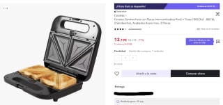 Cecotec Sandwichera con Placas Intercambiables Rock`n Toast 1000 3in1 por 9,23€