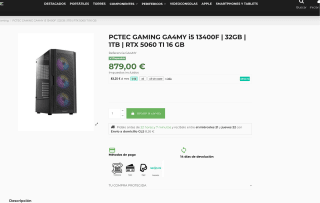 PCTEC GAMING GA4MY i5 13400F 32GB 1TB RTX 5060 TI 16 GB por solo 879€