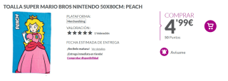 Nintendo Toalla Peach Super Mario Bros 50x80cm por 4.99€