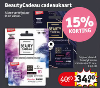 15% korting op een beauty cadeau kaart bij Kruidvat