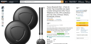 Traceur Bluetooth Noir - 2 Pack Air Tracker Tag Compatible avec Apple Localiser à 19,99€