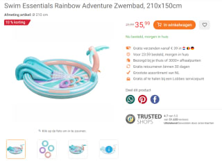 Swim Essentials Rainbow Adventure Zwembad, 210x150cm voor €35,99 bij Lobbes