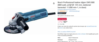Bosch GWS 880 Haakse slijper - 125 mm - 880 W voor €40,99 bij Amazon