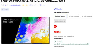 LG G2 OLED55G26LA - 55 inch - 4K OLED evo - 2022 voor €999 bij Bol