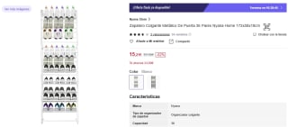 Zapatero Colgante Metálico De Puerta 36 Pares Nyana Home por 15,21€