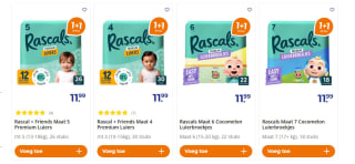 1+1 gratis op alle Rascals+ friends luiers en Rascals Cocomelon luierbroekjes bij Trekpleister