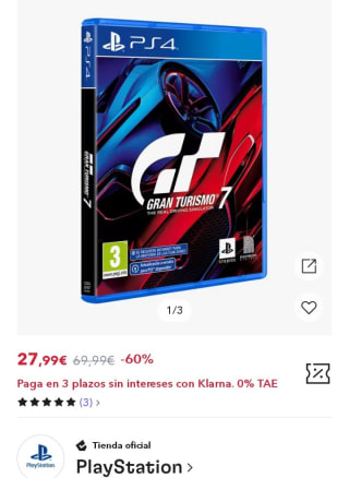 Playstation 4 Gran Turismo 7 por 19,59€.