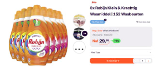 Robijn Klein & Krachtig vloeibaar wasmiddel (8 flessen - 152 wasbeurten) voor €29,95 bij Ibood