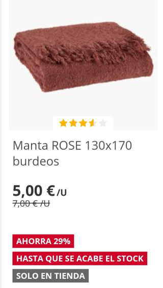 Manta ROSE 130x170 burdeos por 5€.