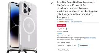 OtterBox React Necklace iPhone 14 Pro Hoesje met Koord Transparant voor €12,79 bij Amazon