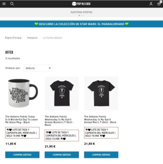 Taza y Camiseta del miércoles por 19,99€.