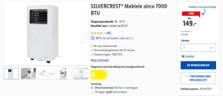 SILVERCREST Mobiele airco 7000 BTU voor €149 bij Lidl