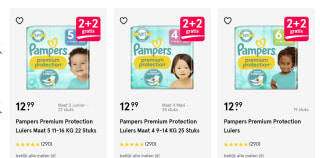 Alle Pampers luiers en/of billendoekjes 2+2 gratis bij Etos
