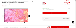 Smart TV 43" SAMSUNG TQ43Q60CAUXXC, UHD 4K, Quantum Processor Lite 4K por 415€