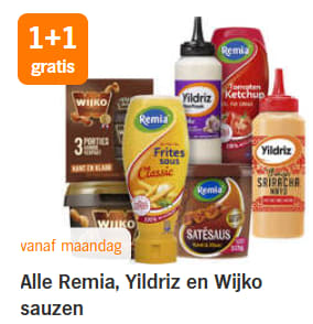 1+1 gratis op Alle Remia, Yildriz en Wijko sauzen bij de AH