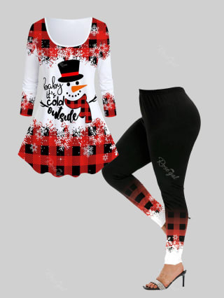 Camiseta gráfica con de muñeco nieve y leggings tiro alto por $36,99 en RoseGal