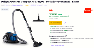 Philips powerPro Compact Stofzuiger zonder zak voor €99 bij Bol.com
