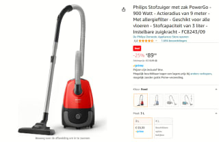 Philips Stofzuiger met zak PowerGo voor €89,99 bij Amazon