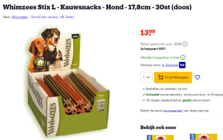 Whimzees Tandenborstel Star Bulk 30st (doos) voor €13,99 bij Bol.com