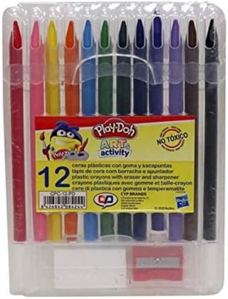 12 Ceras Plásticas con Goma y Sacapuntas en Caja marca Play Doh por 1,77€