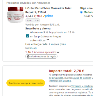 L'Oréal Paris Elvive Mascarilla Total Repair 5 de 310ml por 2,78€
