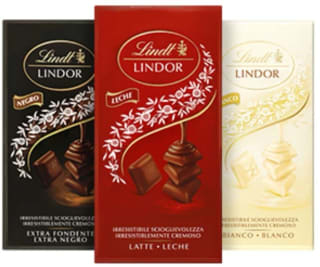 Lindt Lindor Tableta de Chocolate con Leche, Chocolate Blanco Cremoso o chocolate negro 100gr por 1,71€