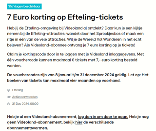 €7 korting op een Efteling kaartje voor Videoland-abonnees