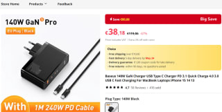 Baseus GaN5 Pro Snellader 2C+U 140W EU + 240W kabel voor €38,18 bij Aliexpress