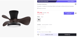 Ventilador Dc Candy Negro Madera Led Dimable Con Memoria De Color Akunadecor por 71.77€ (Cuenta Nueva 59.77€)