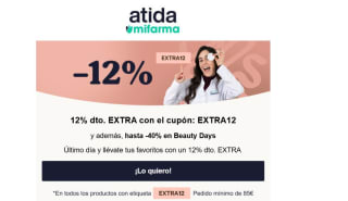 Hasta 40% dto +12% descuento con pedido mínimo de 85€