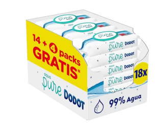 Dodot Toallitas Aqua Pure para Bebé 99% Agua 864 Toallitas 18 Paquetes por 21,84€