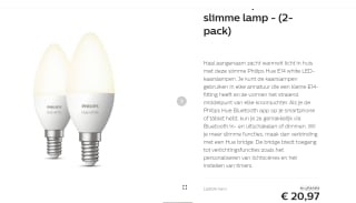 Philips Hue Kaarslamp White E14 Duo pack voor €20,97 in de Philips store