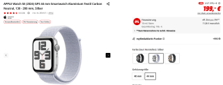 Apple Watch SE (2e gen.) GPS 44 mm Smartwatch voor €199 bij de Mediamarkt in Duitsland