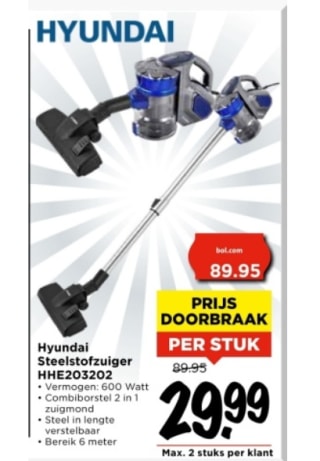 Lichtgewicht steelstofzuiger van Hyundai (600 W) voor €29,99 bij Vomar