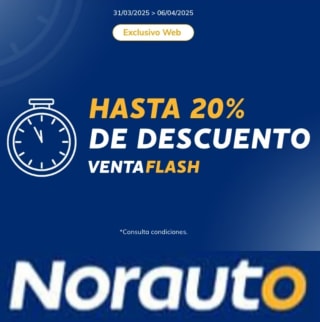 Venta flash hasta 20% Descuento compras realizadas en Norauto