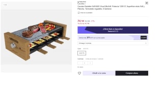 Raclette Cheese&Grill 8400 Wood MixGrill. Potencia 1200 W, Superficie mixta Grill y Plancha, Termostato regulable, 8 Sartenes individuales, Diseño extraíble por 27.81€