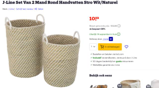 Prijsfouten! J-Line Set Van Drie Manden Lucie Raffia Naturel voor €19,99 bij Bol.com