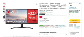 Monitor marca LG modelo 29WP500-B UltraWide Ultrapanorámico 29" por 169€